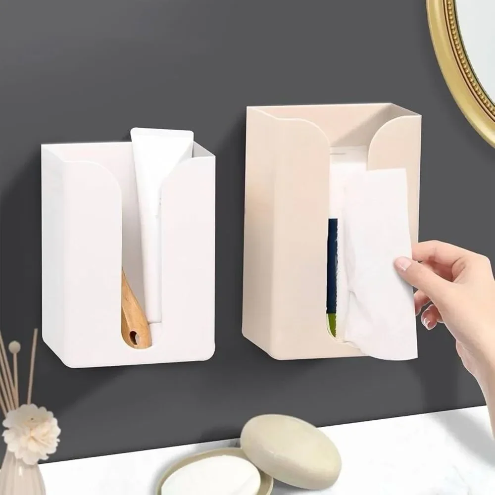 Wall Mounted Tissue Box Shelf Napkin Holder Garbage Bag Dispenser Organizer Home
